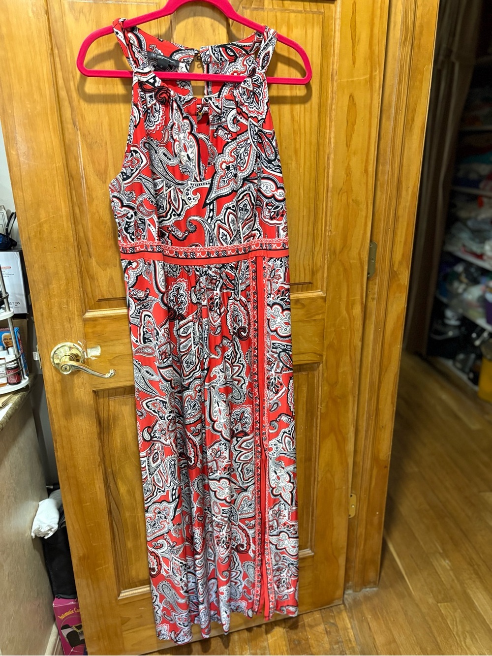 INC International Concepts Red Paisley Halter Maxi Dress